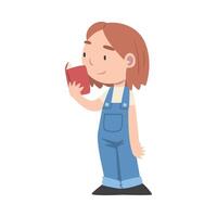 Cute Girl Reading Book, Adorable Kid Enjoying of Literature, Elementary School Student Character Cartoon Style Illustration vector