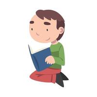 Little Boy Sitting and Reading Book, Adorable Kid Enjoying of Literature, Elementary School Student Character Cartoon Style Illustration vector