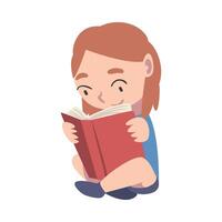 Cute Boy Sitting on Floor with Crossed Legs and Reading Book, Adorable Kid Enjoying of Literature, Elementary School Student Character Cartoon Style Illustration vector