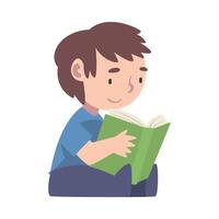 Boy Sitting On Floor and Reading, Cute Kid Enjoying of Literature, Elementary School Student Character Cartoon Style Illustration vector