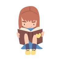 Lovely Girl Sitting on Floor and Reading Book, Kid Enjoying of Literature, Elementary School Student Character Cartoon Style Illustration vector