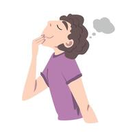 Young Man Looking Up Dreaming and Fantasizing Imagining Something in His Head Illustration vector