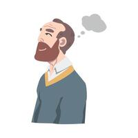 Bearded Man Dreaming and Fantasizing Imagining Something in His Head Illustration vector