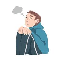 Dreaming Man in Hoody Fantasizing Imagining Something in His Head Illustration vector