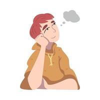 Young Man in Hoody Dreaming and Fantasizing Imagining Something in His Head Illustration vector