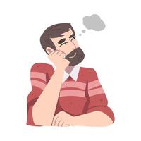 Dreaming Man with Beard Fantasizing Imagining Something in His Head Illustration vector