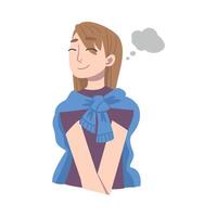 Dreaming Woman Fantasizing Imagining Something in Her Head Illustration vector