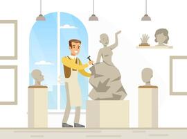 Young Man in Apron Engaged in Sculptural Arts Illustration vector