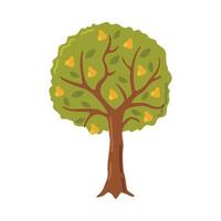 Garden Fruit Tree with Ripe Pears Cartoon Style Illustration vector