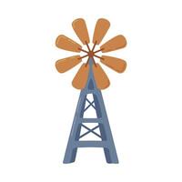 Windmill Water Pump, Traditional Rural Object for Pumping Water from Ground Cartoon Style Illustration vector