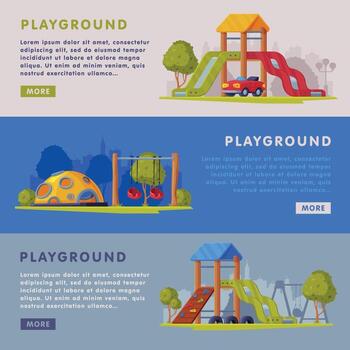 Children Playground Zone with Slide and Swing Landing Page Template Set vector