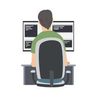 Man Web Developer or Programmer Sitting and Working In Front of Computer Screen Illustration vector