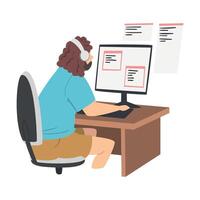 Bearded Man as Software Developer or Programmer Engaged in Coding in Server-side Framework on Computer Illustration vector