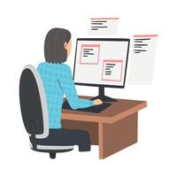 Woman as Software Developer or Programmer Engaged in Coding in Server-side Framework on Computer Illustration vector
