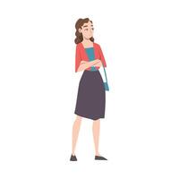 Young Woman Standing with Folded Hands, Girl Wearing Casual Clothes Waiting for Something Cartoon Style Illustration vector