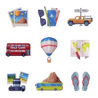 Travel Time with Tourism Attribute Like Map, Camera and Boarding Tickets Set vector