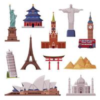 Travel Time with City Landmark Like Eiffel Tower and Statue of Liberty Set vector
