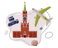 Travel and Tourism Attribute with Kremlin Tower as City Landmark and Airplane Composition vector