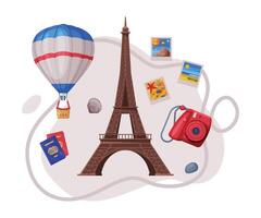 Travel and Tourism Attribute with Eiffel Tower as City Landmark and Camera Composition vector