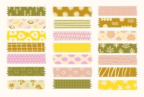 Decorative scotch tape collection. Washi tape stripes with cute patterns. vector
