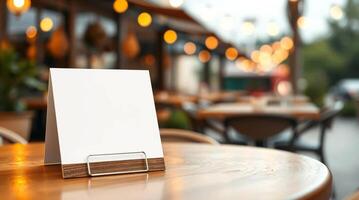 A blank menu on a table in a restaurant photo