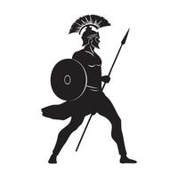 Gladiator spartan warrior with spike and shield silhouette illustration vector