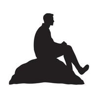 A man sits on a rock silhouette illustration vector