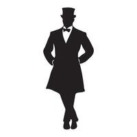 A victorian model man fashionable standing pose silhouette illustration vector