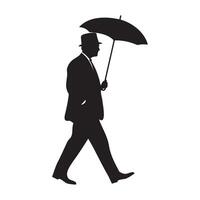 Businessman walking with an umbrella silhouette illustration vector