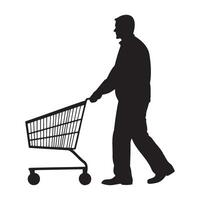 A old man with a shopping cart silhouette illustration vector