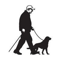 An old man walking with a dog silhouette illustration vector