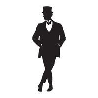 A man in a victorian attire standing pose silhouette illustration vector