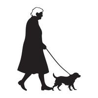 A granny walking with a dog silhouette illustration vector