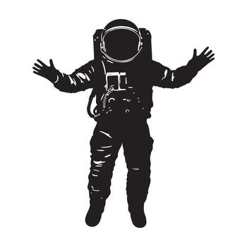Astronaut in a spacesuit with open hands silhouette illustration vector