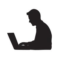 A man using a laptop silhouette illustration vector