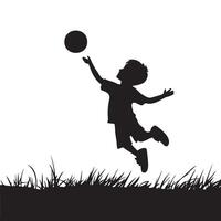 Kid playing with a ball on a grassy ground silhouette illustration vector