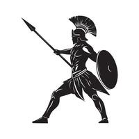 Spartan warrior with spike and shield silhouette illustration vector