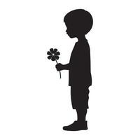 Kid with a flower side view pose silhouette illustration vector