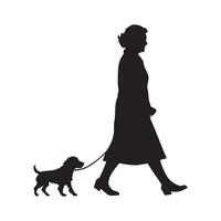 An old woman walking with a dog silhouette illustration vector