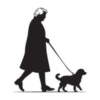 A grandma walking with a dog silhouette illustration vector