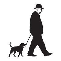 A grandpa walking with a dog silhouette illustration vector