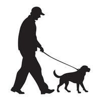A man walking with a dog silhouette illustration vector