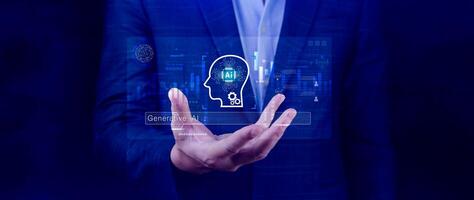 concept, using technology for working tools. Chat with AI, using technology smart robot AI, artificial intelligence to generate something. LLMs photo