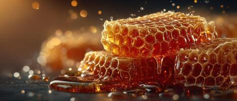 Honeycomb with dripping honey photo