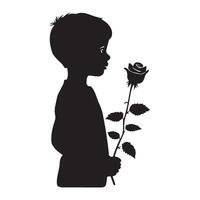 Kid with a rose flower silhouette illustration vector
