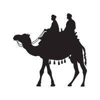 Two Arabian men riding on a camel silhouette illustration vector