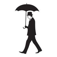 A man walking with an umbrella silhouette illustration vector