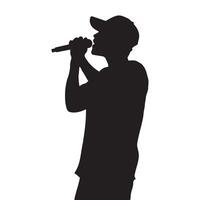 Boy singing in a microphone silhouette illustration vector