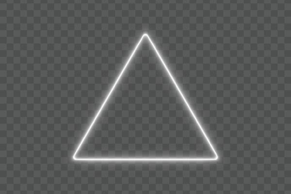 Bright white neon glowing triangle frame border on isolated background with light triangular effect and empty space for modern abstract design banner poster or digital template