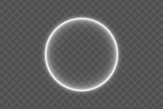 Bright white neon glow circular ring frame border with glowing light effect on isolated background for abstract digital design vector
